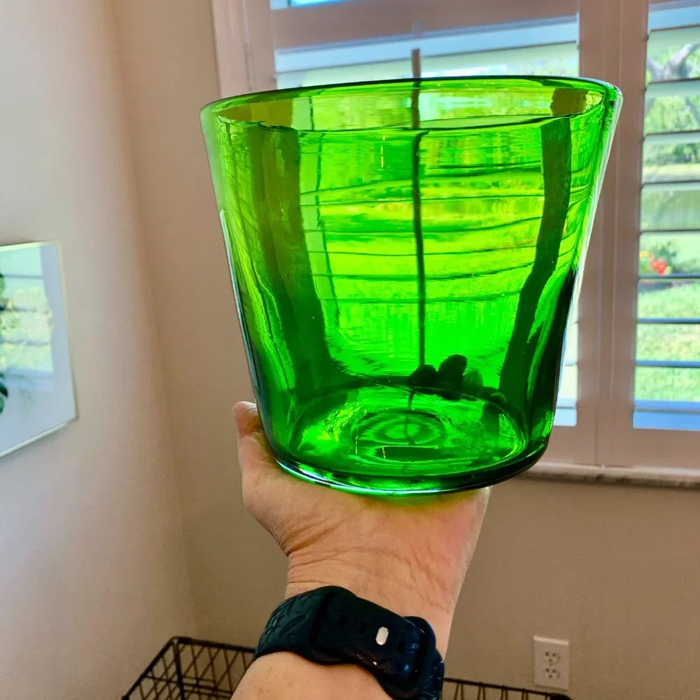 Hand Blown Art Glass Vase/Planter/Ice Bucket Vintage MCM Large Green